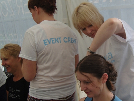 Edge Hair styling a competitor from SkyRide's Cycletta event at Tatton Park...
