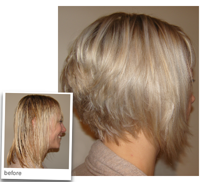 a choppy and disconnected blonde style